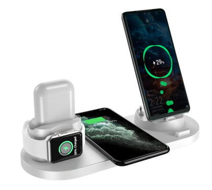 Station de Charge Sans Fil 6 en 1 – Chargeur Rapide pour iPhone, Montre & Plus