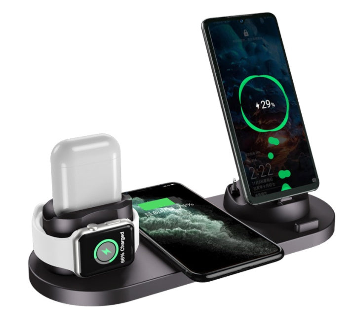 Station de Charge Sans Fil 6 en 1 – Chargeur Rapide pour iPhone, Montre & Plus