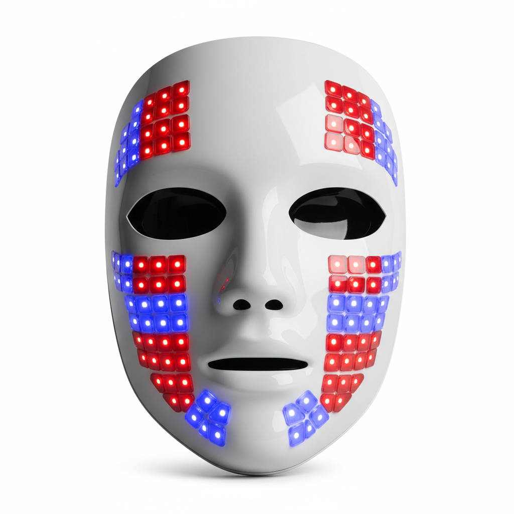 Masque LED luminothérapie anti-âge fond blanc